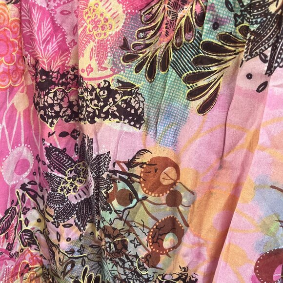 Chaudry Anthro Floral Tiered V-Neck Ruched Cinch Waist Dress Pink Boho NEW Small - Picture 5 of 5